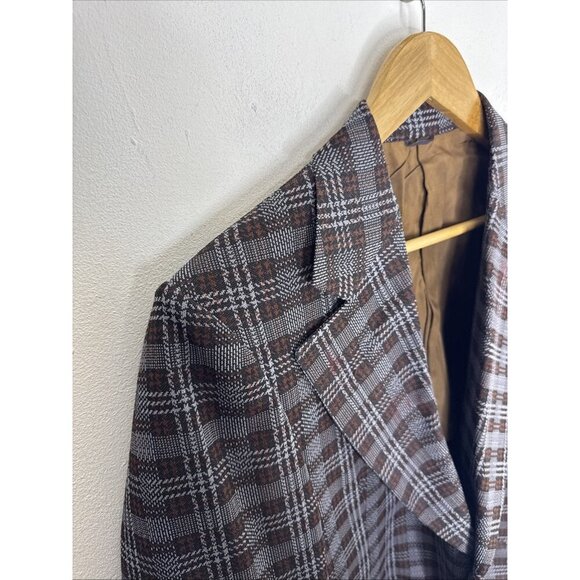 Vintage 70s Plaid Blazer Men’s 40 Brown Gray Check WKRP Herb Tarlek Sport Coat - Picture 3 of 7